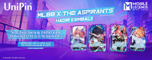 [MLBB x The Aspirants] Koleksi Skin MLBB & Top Up Diamonds MLBB di UniPin – Raih 35 Skin Elite s.d 15 Skin Epic Giveaway!